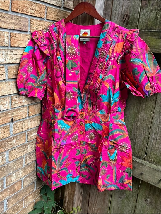 FARM Rio Pants - FARM Rio Hot Pink Macaw Party Tropical Print Romper